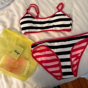 Maaji Black and White Striped Bikini Set